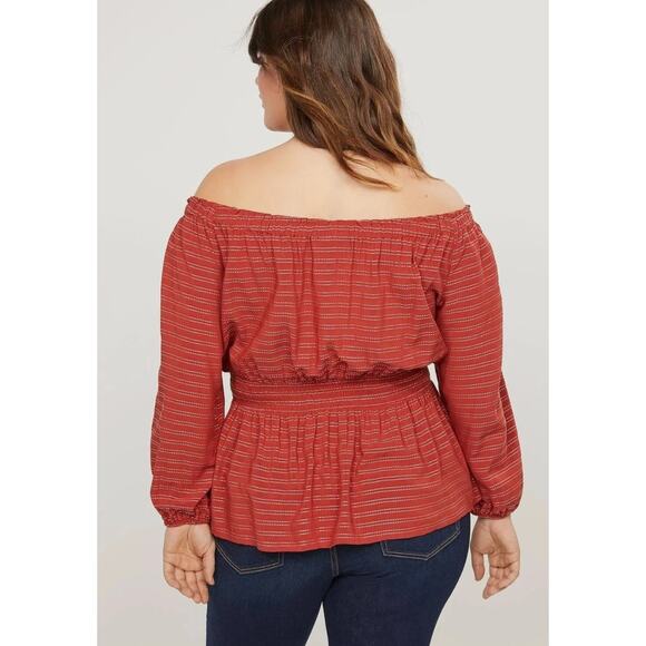 Lane Bryant Stripes Flutter-Sleeve Off-The-Shoulder Subtle Swing Top 22 / 24 Red - Picture 2 of 9